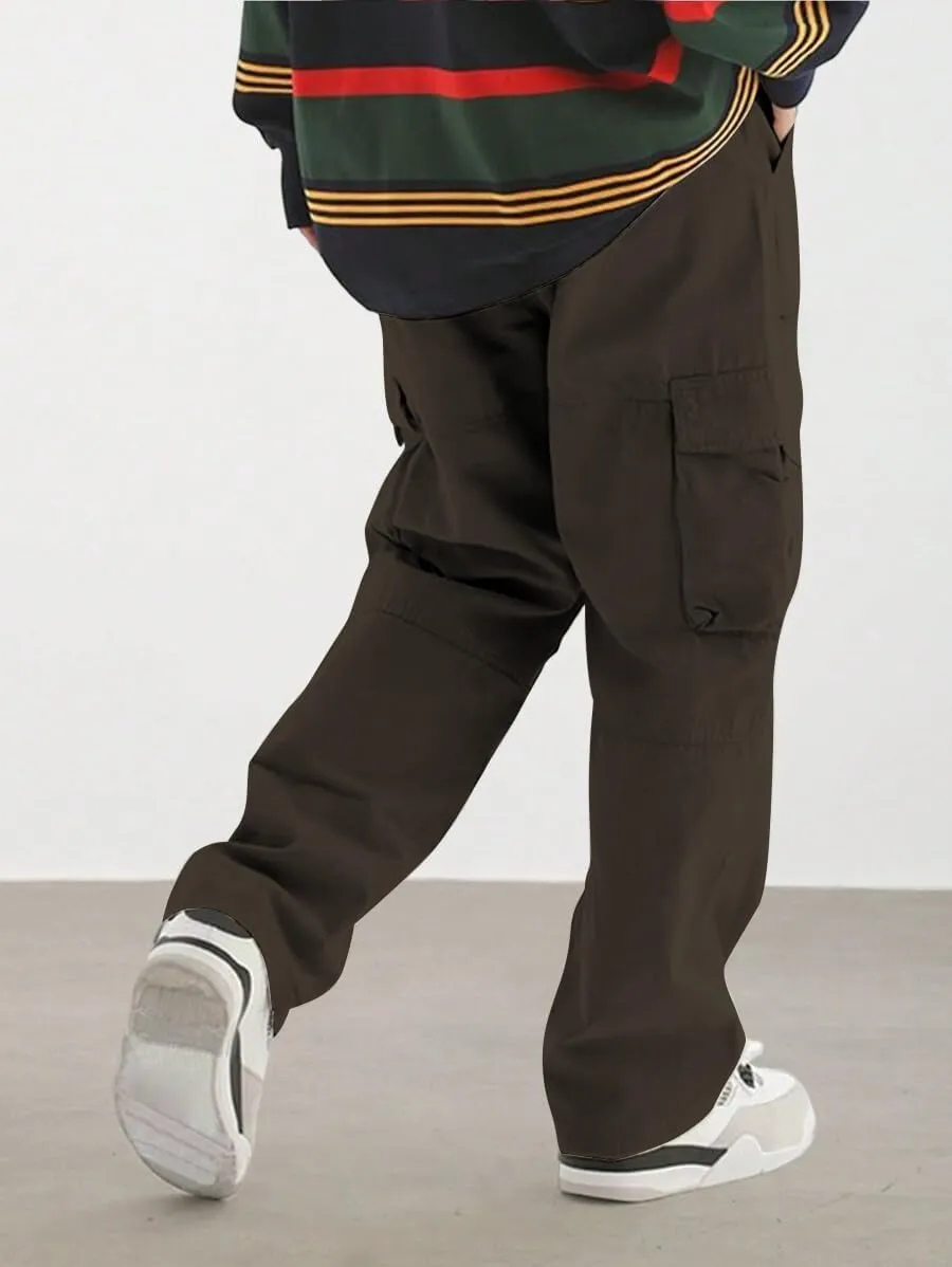 ZAFUL Men's Wild Cargo Pants Loose Fit Y2K Pants Drawstring Casual Hiking Pants Pocket Zipper Design Straight Trousers