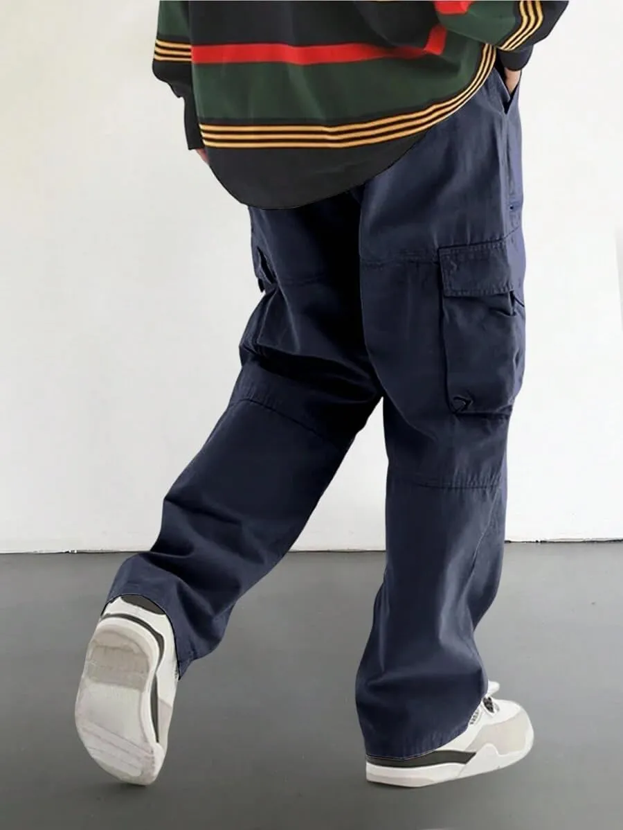 ZAFUL Men's Wild Cargo Pants Loose Fit Y2K Pants Drawstring Casual Hiking Pants Pocket Zipper Design Straight Trousers