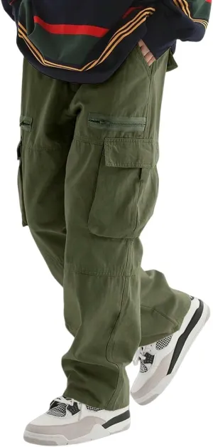 ZAFUL Men's Wild Cargo Pants Loose Fit Y2K Pants Drawstring Casual Hiking Pants Pocket Zipper Design Straight Trousers