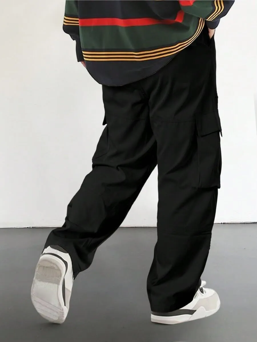 ZAFUL Men's Wild Cargo Pants Loose Fit Y2K Pants Drawstring Casual Hiking Pants Pocket Zipper Design Straight Trousers