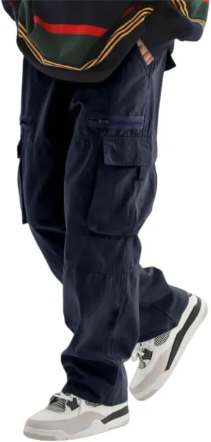 ZAFUL Men's Wild Cargo Pants Loose Fit Y2K Pants Drawstring Casual Hiking Pants Pocket Zipper Design Straight Trousers