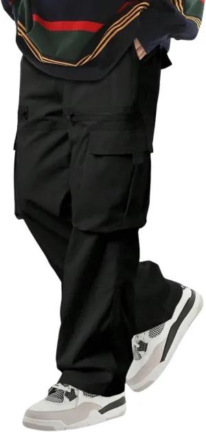 ZAFUL Men's Wild Cargo Pants Loose Fit Y2K Pants Drawstring Casual Hiking Pants Pocket Zipper Design Straight Trousers