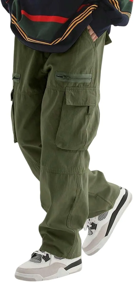 ZAFUL Men's Wild Cargo Pants Loose Fit Y2K Pants Drawstring Casual Hiking Pants Pocket Zipper Design Straight Trousers