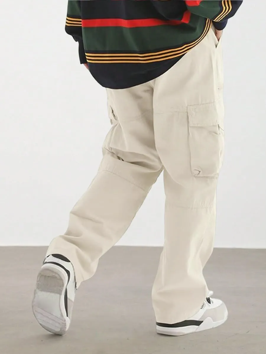 ZAFUL Men's Wild Cargo Pants Loose Fit Y2K Pants Drawstring Casual Hiking Pants Pocket Zipper Design Straight Trousers