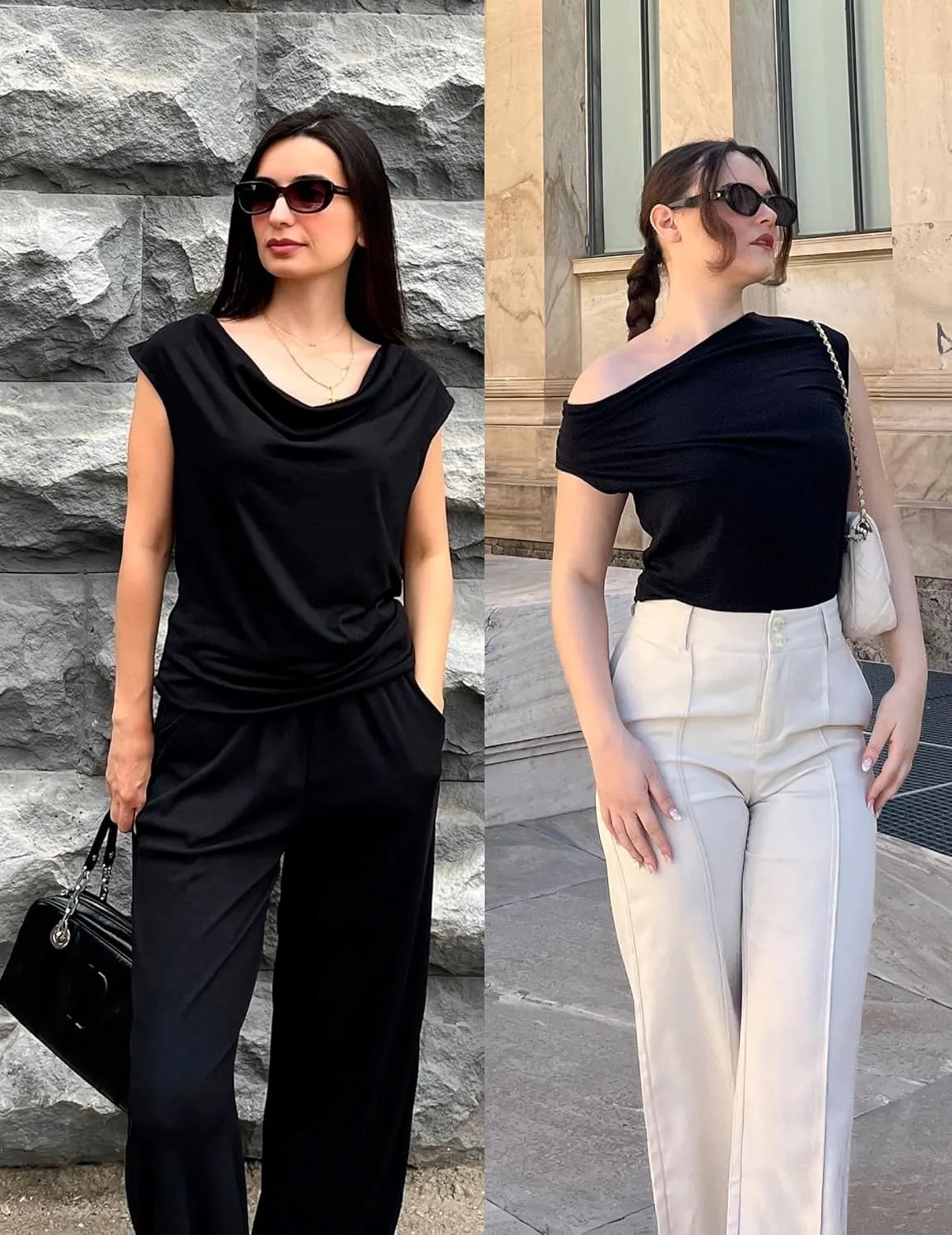 Zeagoo Womens Tank Tops 2 Pack Trendy Going Out Tops Sleeveless Shirts Ruched Business Casual Basic Tunic Tops Outfits