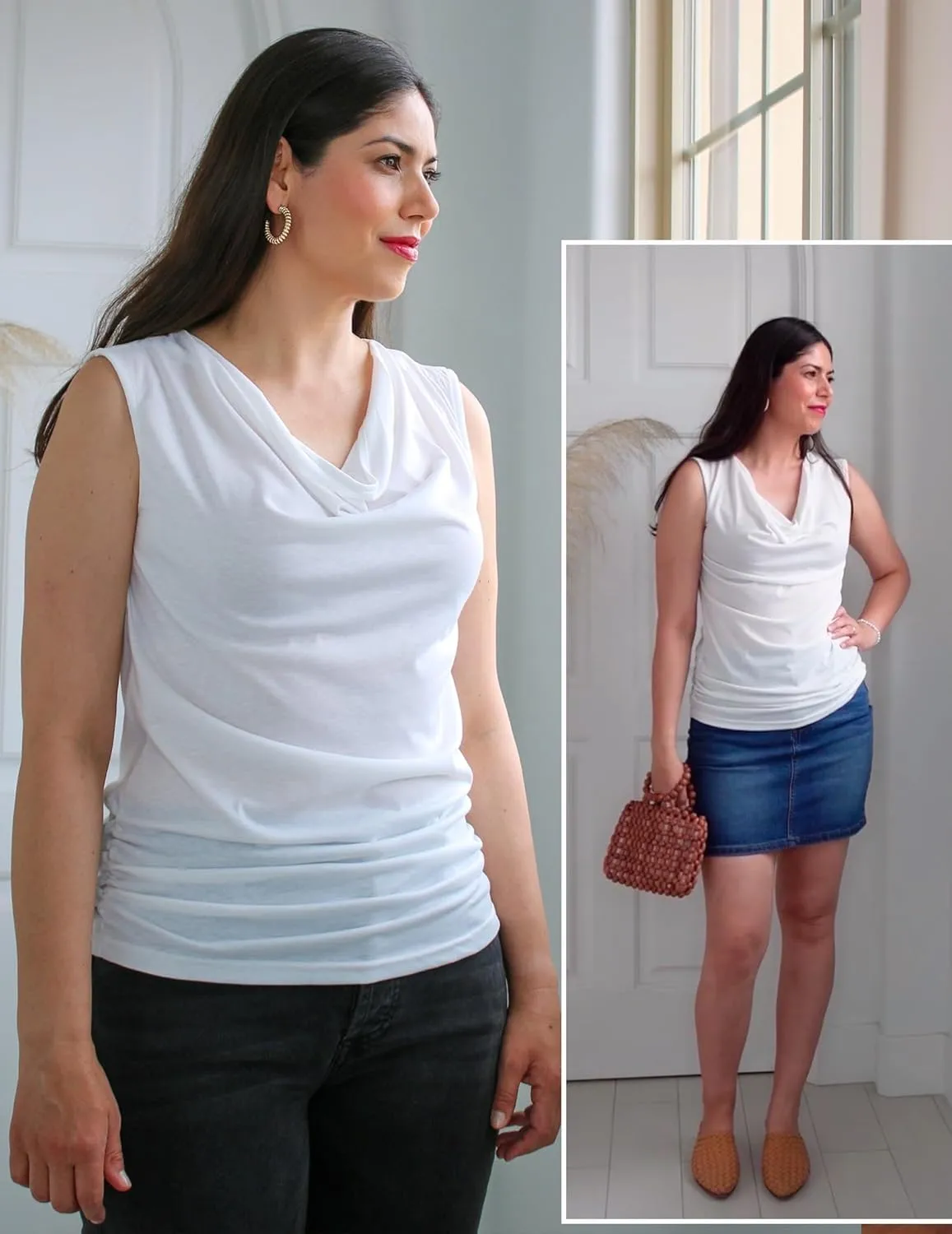 Zeagoo Womens Tank Tops 2 Pack Trendy Going Out Tops Sleeveless Shirts Ruched Business Casual Basic Tunic Tops Outfits