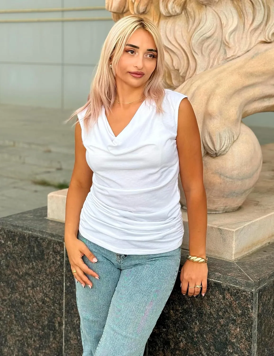 Zeagoo Womens Tank Tops 2 Pack Trendy Going Out Tops Sleeveless Shirts Ruched Business Casual Basic Tunic Tops Outfits