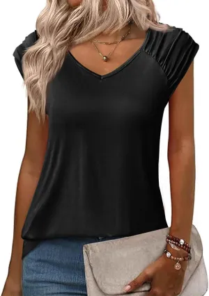 Zeagoo Womens Tops Cute Loose Tank Tops Trendy Casual Dressy Shirts V Neck Cap Sleeve Tops Summer Outfits