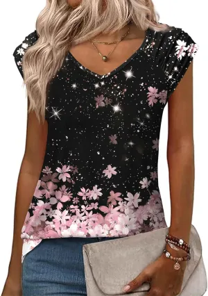 Zeagoo Womens Tops Cute Loose Tank Tops Trendy Casual Dressy Shirts V Neck Cap Sleeve Tops Summer Outfits