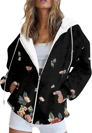 Zip Up Hoodie Women Long Sleeve Sweatshirts 2024 Fall Outfits Oversized Hoodies Casual Fashion Jackets