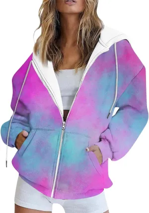 Zip Up Hoodie Women Long Sleeve Sweatshirts 2024 Fall Outfits Oversized Hoodies Casual Fashion Jackets