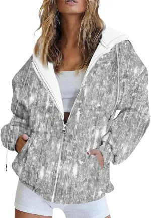 Zip Up Hoodie Women Long Sleeve Sweatshirts 2024 Fall Outfits Oversized Hoodies Casual Fashion Jackets