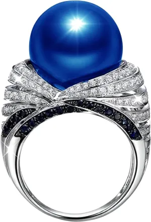 Zircon Blue and White Cubic Zirconia American Popular Pearl Style Fashion Ring Hip Hop Beaded Finger Ring Costume Cocktail Disco Party Jewelry for Women European Retro Rings