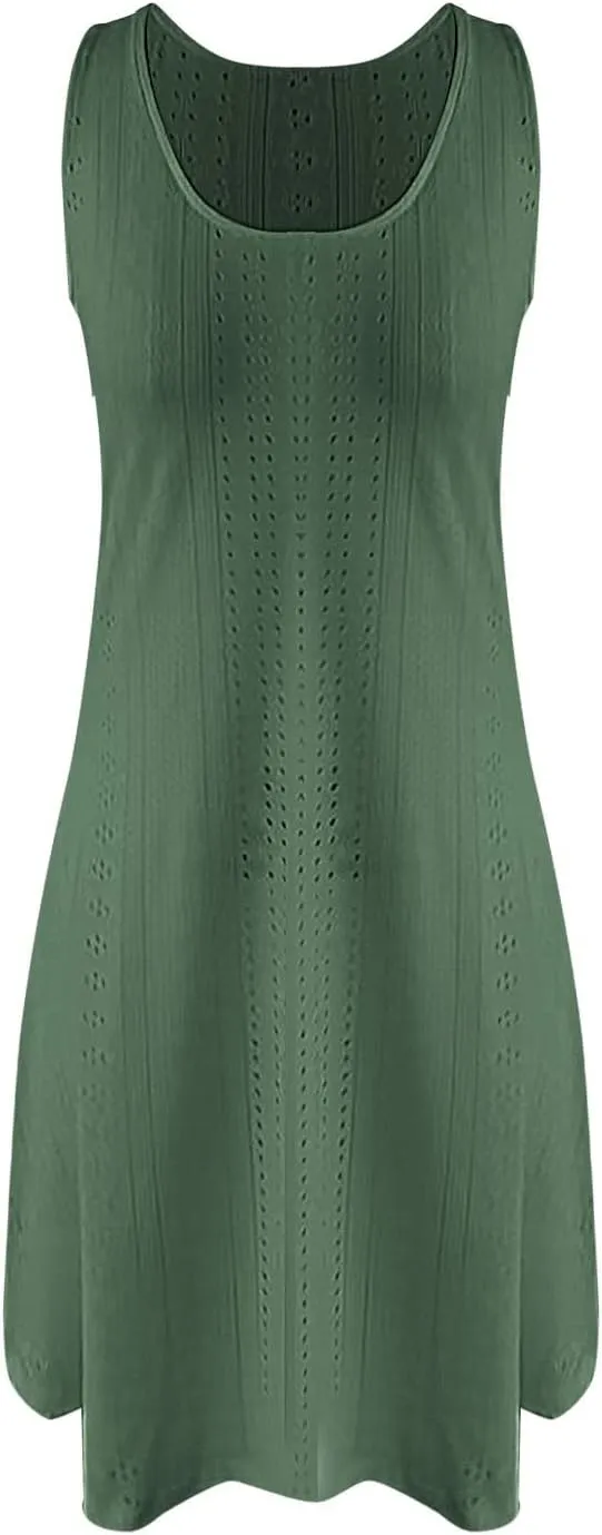 ZYXTIM Women's Summer 2024 Casual Sundress Sleeveless Eyelet Embroidery Mini Dress V Neck Floral Printed Flowy Beach Sundress